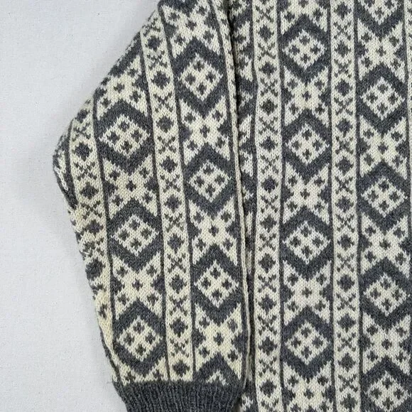 Vintage Unbranded Fair Isle Wool Knit Cardigan Women’s Medium Gray Beige Sweater - Picture 5 of 16